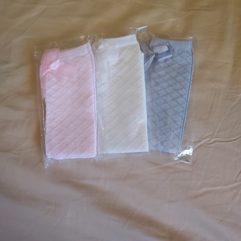 Toptim 3 Pairs Girls, Kids Over Knee Stockings Nwot Pink, White, Grey